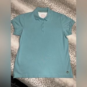 LIFE IS GOOD Womens Vintage Teal Polo Shirt Top Cotton SS EUC Size Medium